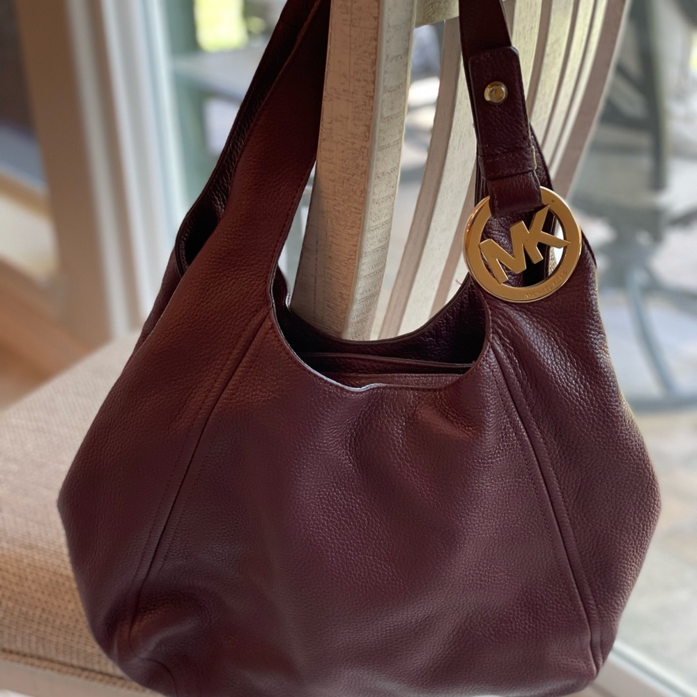 Michael Kors Fulton Wine Pebble Leather Shoulder Bag
